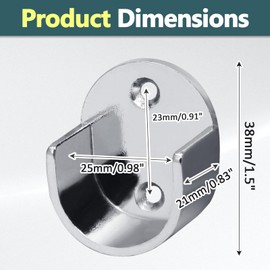 Kyuionty 2 Pack Oval Closet Rod End Supports, Silver Wardrobe Bracket Closet Rod Holder Pole Socket Fit for 25mm/1 Inch Oval Rods