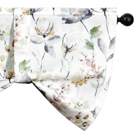 Leeva Valances Curtains for Dining Room Bathroom, Tie Up Classical Lotus Pattern Elegant Flowers Printed Rod Pocket Window Treatment for Kitchen, One Panel, 52 x 18, White