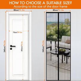 Magnetic Screen Door for Tall Doors, Durable Mesh with Magnetic Closure,Pet Screen Door Mesh Door Screen with Magnets Easy Install, Pet and Kid Friendly, Fits Door Size up to 31.5″ x 94.5″ / 80x240cm