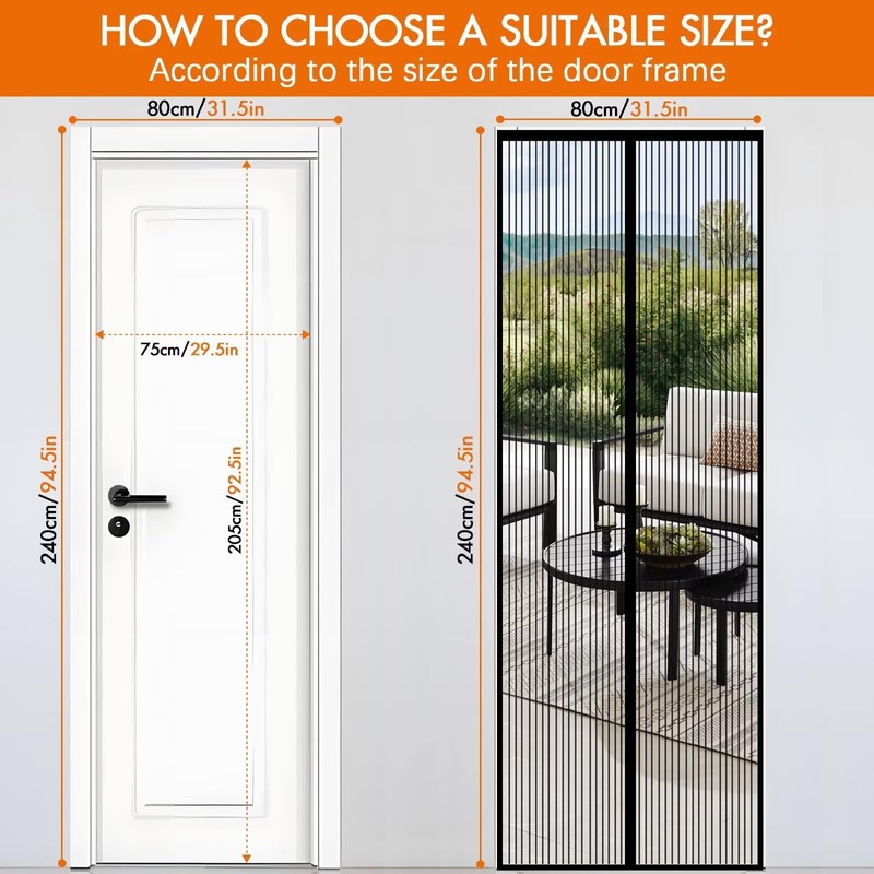 Magnetic Screen Door for Tall Doors, Durable Mesh with Magnetic