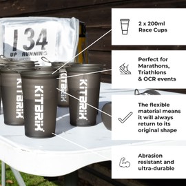 KitBrix Collapsible Reusable Race Cups, 200ml / 7oz - Set of 2 - Eco Friendly Portable Travel Cup for Outdoors, Sports Events, Marathons, Festivals, Football, Soccer