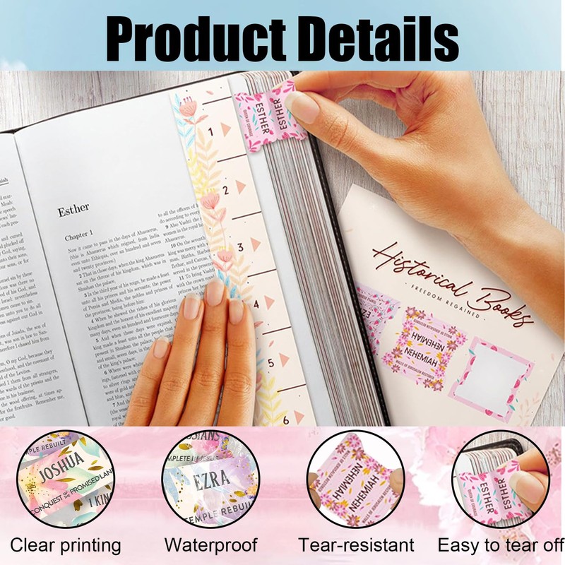 75 Pcs Laminated Bible Tabs for Women Foldable Large Print
