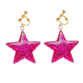 Pink Star Clip On Earrings for Women Big Star Acrylic Clip On Earrings Non Pierced Pink Jewlery (Pink sequin stars)