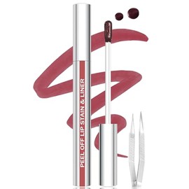 Lip Stain Peel Off Lip Liner Stain with Tweezer, Long Lasting Matte Lip Tint Tattoo, Highly Pigmented Color Lip Makeup, Waterproof Lipstick, Transfer-proof Lipstain for Women, Toffee Rose