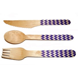 Perfect Stix Picnic Kit 36ct-Chevron-Purple Wooden Cutlery Set with Chevron Print, Purple (Pack of 36)