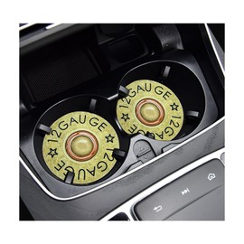 NYTKL 2 PCS Car Cupholder Coaster, Cool 12 Gauge Shaped Absorbent Cup Holder Insert Coaster with Finger Notch, Anti Slip Vehicle Drink Mat Vintage Cup Holder Decor for Women Men