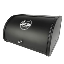 Bread Box Vintage for Kitchen, Stainless & Metal Extra Container for Storage Bin, Countertop Keeperwith Roll Top Farmhouse, Rustic Holder Counter (Black)