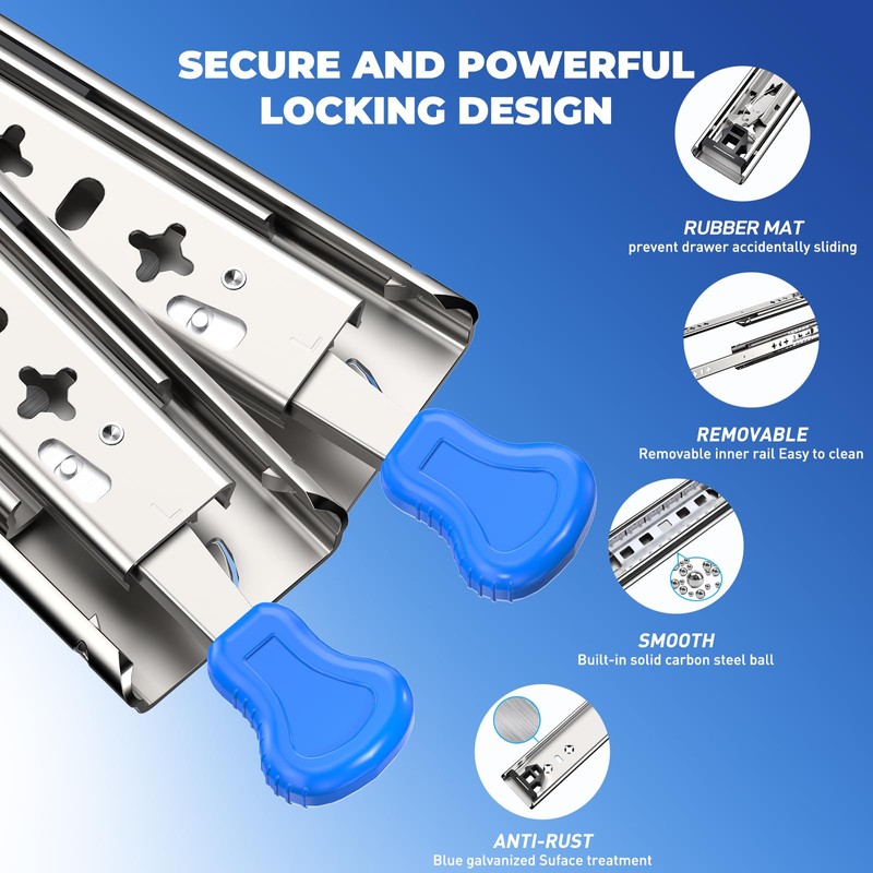 1 Pair Heavy Duty Drawer Slides Full Extension Side Mount