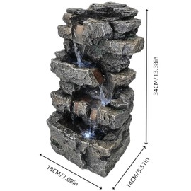 Tabletop Rock Waterfall Fountain with Led Lights - Indoor Decorative Desk Water Fountain, Multi-Tier Design, Quiet and Soothing, 6.29" l x 4.33" w x 11.02" h