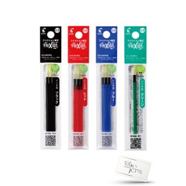 Pilot FriXion Refill for FriXion Balls, Slim, Multicolor, Black, Red, Blue, Green, 4 Color Set, 0.02 inches (0.5 mm), Extra Fine (3 Black, 3 Red, 3 Blue, 1 Green) with Jasmine Symphony Logo Hot Towel,