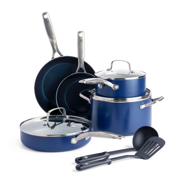 Blue Diamond Cookware Diamond Infused Ceramic Nonstick, 10 Piece Cookware Pots and Pans Set, PFAS Free, Dishwasher Safe, Oven Safe