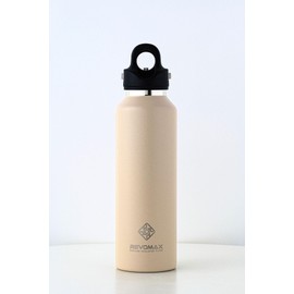 REVOMAX Official 20 oz (592 ml), Carbonation-Compatible Stainless Steel Bottle, Keeps Hot for 18 Hours, Keeps Cold for 36 Hours, Vacuum Insulated, Water Bottle, Gift, RevoMax (Sand Beige)