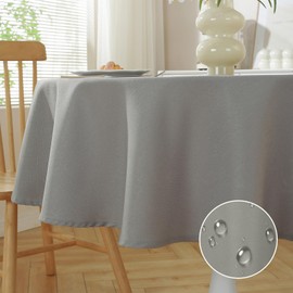 meioro Table Cloth Wipe Clean Tablecloth, Round Water Resistant Tablecloths, Waterproof Decorative Polyester Table Cover Protector for Home Kitchen Party Indoor Decorations(Grey, Diameter 150cm)