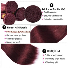 Labamiya 99J Straight Human Hair Bundles 16 18 20 inch Wine Red Human Hair Bundles Burgundy for Black Women Soft Hair Extensions