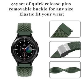 Braided Solo Loop Compatible for Galaxy Watch 3 45mm/Galaxy Watch 46mm/Gear S3 Frontier/S3 Classic, 22mm Braided Stretchy Nylon Band Women Men Fabric Elastic Bracelet Strap,green