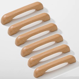 SYZOW Pack of 6 Wooden Furniture Handles, 128 mm, Rod Handle Wood with Screws, Wooden Handles for Cabinets, for Kitchen Furniture Drawers and Wooden Handles, Chest of Drawers