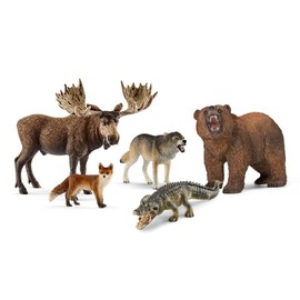 Schleich Wild Life, Realistic North American and Woodland Animal Toys for Kids, Animal Set with Moose, Grizzly Bear, Fox, Wolf and Alligator Toys, Ages 3+