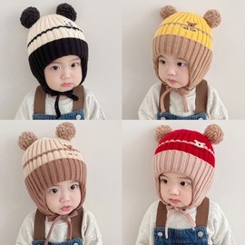 New Winter Collection: Adorable Knitted Bear Earflap Hat for Baby Girls Mefun Banding - Embroidered Cartoon [Blue] 3ea