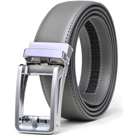 Founders & C Vestido de piel con carraca cómodo para hombre con hebilla deslizante, ribete ajustable para adaptarse, Hebilla cuadrada cromada con cuero gris, 40"-50" Waist Adjustable