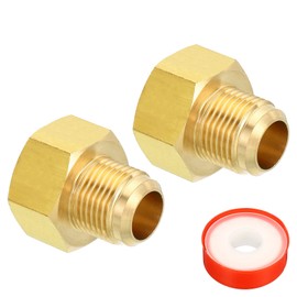 PATIKIL 5/8 SAE Male x 3/4 SAE Female Brass Flare Tube Fitting, 2 Pack Pipe Fitting Reducer Gas Adapter Hex Coupling with PTFE Tape for HVAC Fuel Oil Air Natural Gas Line Connection