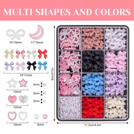 Pack of 500 3D Nails Charm Bows Charms Nail Art Charms Bow Nail Charms Nails Nail Art Sanding Nail Decorations with Pickup Tool for Women and Girls Nail DIY Accessories