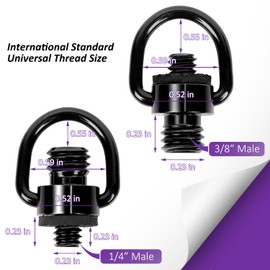 Rigych Double Head 1/4 inch and 3/8 inch D-Ring Camera Screws, Stainless Steel D-Ring Camera Quick Fix Screws for Camera Tripods, Camera Straps, SLR Cameras, Selfie Sticks, Lens Plate（Black）