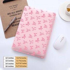Cute Kawaii Pink Bow Laptop Sleeves 16 Inch, Pink Faux Leather Cover Case for Women Girls, Compatible with MacBook Pro 16" 2019-2024/MacBook Pro 15"/MacBook Air 15"