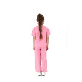 Wiclin Doctor Role Play Costume Pink Scrubs for Unisex Children With Top,Pants and Stethoscope.(S 5-7 Years)