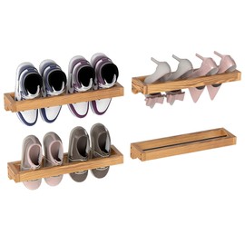 Nisorpa 20 Inch Rustic Burnt Wood Hanging Shoe Rack, Wall Mounted Shoe Rack Storage Organizer Space Saving Footwear Holder for Closet, Mudroom, Entryway, Holds 8 Pairs, Set of 4