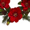 Nearly Natural 24in. Red Magnolia & Pine Wreath