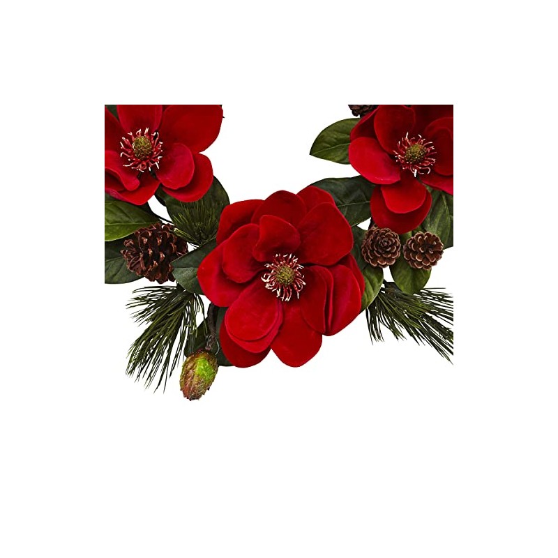 Nearly Natural 24in. Red Magnolia & Pine Wreath