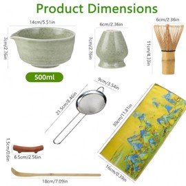 Matcha Whisk Set,7 Pcs Matcha Set,Ceramic Bowl, Scoop & Holder,Matcha Making Kit for Traditional Japanese Tea Ceremony,Ideal Matcha Gift Set for Beginners and Enthusiasts