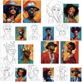 Ctosree 12 Pcs Pre Drawn Canvas for Painting for Adults 8" x 10" Sip and Paint Party Supplies Stretched Afro Queen Paint Canvas Set for DIY Paint Party Favors(Couple)