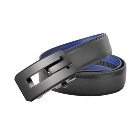 JunLTX Men's Belt, Auto-Lock Type, No Holes, Work, Gentleman's Business, Casual, Automatic Buckle, Stepless Adjustable, Width: 1.4 inches (3.5 cm), E. Black & Blue, 130