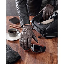 KEMIMOTO Motorcycle Gloves, Leather Motorcycle Riding Gloves for Men and Women, Touchscreen Motorbike Gloves for Motorcross Racing BMX MTB Cycling with Hard Knuckle Brown M