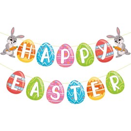 Happy Easter Banner Easter Bunny Decorations Easter Decorations Easter Fireplace Banner Mantle Easter Garland Decorations for Easter Party Decorations