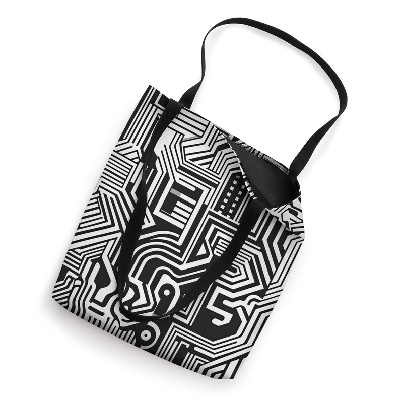 Minimalist Maze Geometric White Black Pattern Tote Bag
