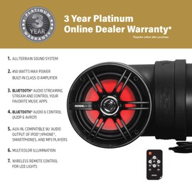 Sound Storm Laboratories BTB6L ATV UTV Sound System - 6.5 Inch Speakers, 1 Inch Tweeters, Full Range, IPX5 Weatherproof, Bluetooth, Built-in Amplifier, Multicolor Illumination, Golf Cart Compatible