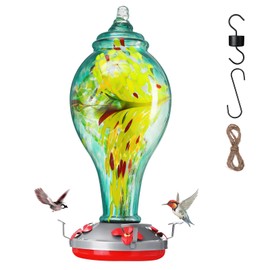 36 oz Hummingbird Feeder for Outdoors Hanging Ant Proof, Stunning Glass Bird Feeder-Leak Proof&All Weather Use, with Hook&Rope&Brush, Outside Garden Decor to Attract Birds to Yard Window Patio