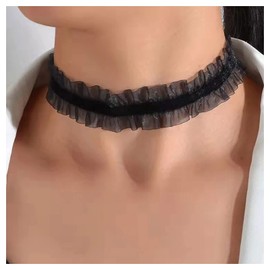 Inilbran Boho Lace Choker Necklace Black Wide Lace Necklace Gothic Lace Collar Necklace Vintage Chiffon Lace Clavicle Necklace Jewelry for Women and Girls