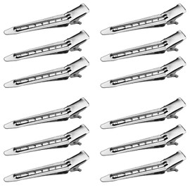 12PCS Duck Billed Clips, 2.75 Inches Rustproof Metal Alligator Curl Clips with Holes for Hair Styling, Hair Coloring, Medium, Silver