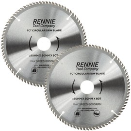 PACK OF 2-190mm x 80T TCT Saw Blade. 190mm Circular Saw Blade For Fine Cuts x 30mm Bore + 25mm/20mm/16mm Bore Reduction Rings Compatible With Bosch Makita Milwaukee Ryobi Dewalt Circular Saws etc