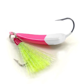 Odoor Fan 5 Pack Fishing Jig Heads, Swimbait Jigs Pompano Jigs with Teaser Hooks, Surf Fishing Jigs Saltwater Jig Heads Stand Up Jig High Carbon Steel O'Shaughnessy Hooks jigs 3/8oz Pink White