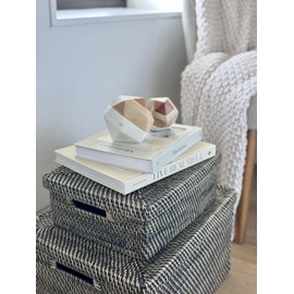 Kouboo Rattan Storage Box and Decorative Shelf Basket Black Wash 14.25 inch Stackable Bin with Lid for Organizing