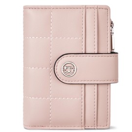 BOSTANTEN Small Wallet for Women Leather RFID Blocking Card Holder Bifold Compact Wallets With Zipper Coin Pocket Pink