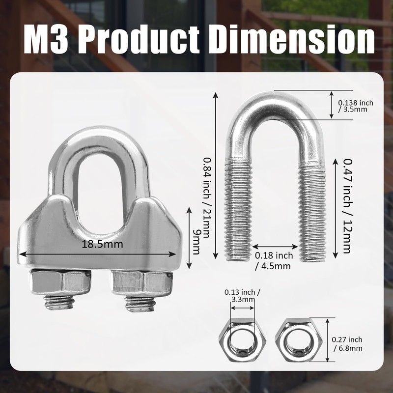 HARSKIYER - Abrazadera de cable M3 de 1/8 pulgadas con