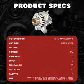 DB Electrical 400-14066 Alternator Compatible With/Replacement For American Made Trucks F150 2004-2008, V8, 4.6L, 5.4L, 4L3U-10300-BA, 4L3U-10300-BB, 4L3Z-10346-BA, 4L3Z-10346-BB, 6L3T-10300-AA