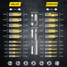 DTRUCTIEW 22PCS Titanium Damaged Screw Extractor Set, HSS 4341 Screw Extractor Kit, Easy Out Stripped Screw Extractor of Rusty & Broken with Magnetic Extension Bit Holder & Socket Adapter
