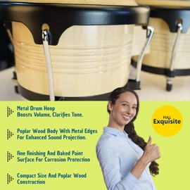 BAHAMUT Bongo Drum Set, 7"+9" Wooden Bongos for Adults & Kids, Ideal for Professional Players, Comes with Tuning Wrench & Waterproof Bag