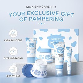 Gentle Milk Skincare Set, 5 Counts/set Facial Cleansing Hydrating and Nourishing Skin Care Products, Moisturizing Skin Care Gift Set for Women, Facial Skin Radiant Skincare Products, Back to School, Mystery Boxes, Birthday Box for Girl